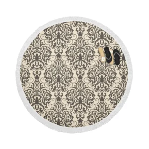 Beautiful Seamless Black Damask Pattern Round Beach Towel