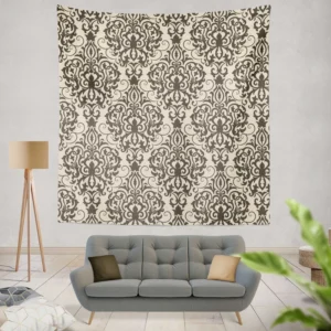 Beautiful Seamless Black Damask Pattern Wall Tapestry