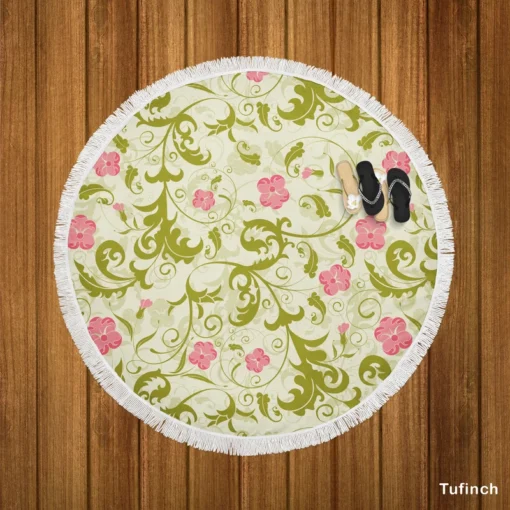 Beautiful Small Pink Floral Pattern Round Beach Towel