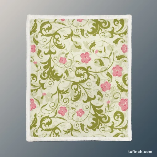 Beautiful Small Pink Floral Pattern Sherpa Fleece Blanket 1