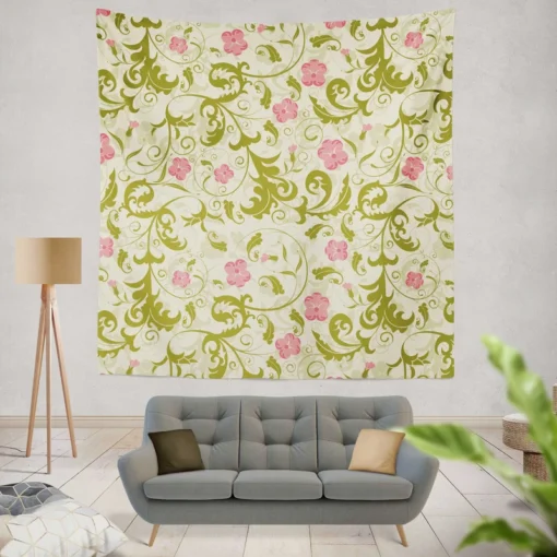 Beautiful Small Pink Floral Pattern Wall Tapestry