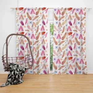 Beautiful Watercolor Boho Pattern with Leaves Curtain