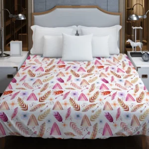 Beautiful Watercolor Boho Pattern with Leaves Duvet Cover