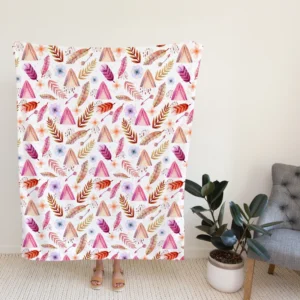 Beautiful Watercolor Boho Pattern with Leaves Fleece Blanket