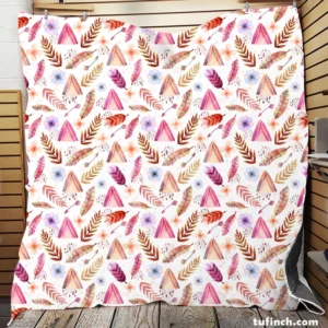 Beautiful Watercolor Boho Pattern with Leaves Quilt Blanket