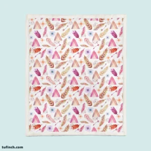 Beautiful Watercolor Boho Pattern with Leaves Sherpa Fleece Blanket 1