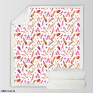 Beautiful Watercolor Boho Pattern with Leaves Sherpa Fleece Blanket