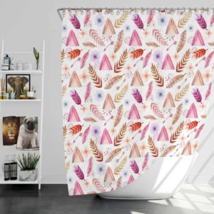 Beautiful Watercolor Boho Pattern with Leaves Shower Curtain