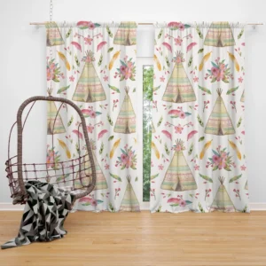 Beautiful Watercolor Painted Boho Tent Pattern Curtain