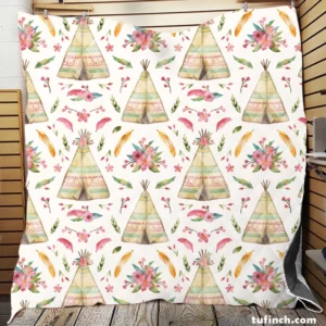 Beautiful Watercolor Painted Boho Tent Pattern Quilt Blanket