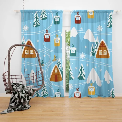 Beautiful Winter Village Curtain