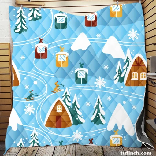 Beautiful Winter Village Quilt Blanket