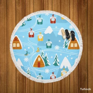 Beautiful Winter Village Round Beach Towel