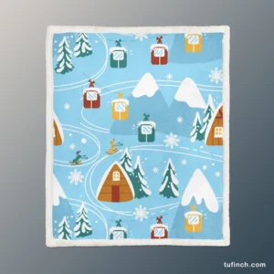 Beautiful Winter Village Sherpa Fleece Blanket 1