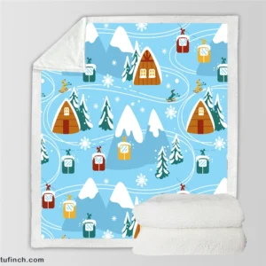 Beautiful Winter Village Sherpa Fleece Blanket