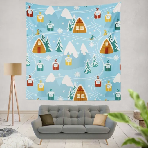 Beautiful Winter Village Wall Tapestry