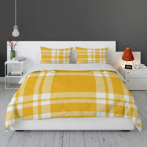 Beautiful Yellow White Stripe Plaid Bedding Set 1