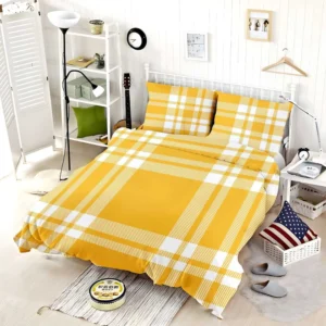 Beautiful Yellow White Stripe Plaid Bedding Set