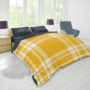 Beautiful Yellow White Stripe Plaid Duvet Cover 1