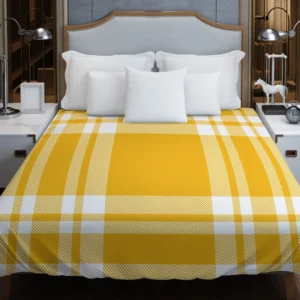 Beautiful Yellow White Stripe Plaid Duvet Cover