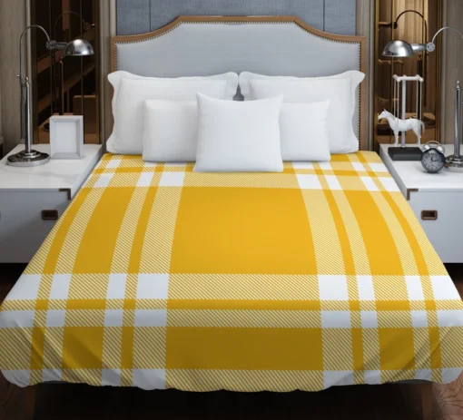 Beautiful Yellow White Stripe Plaid Duvet Cover