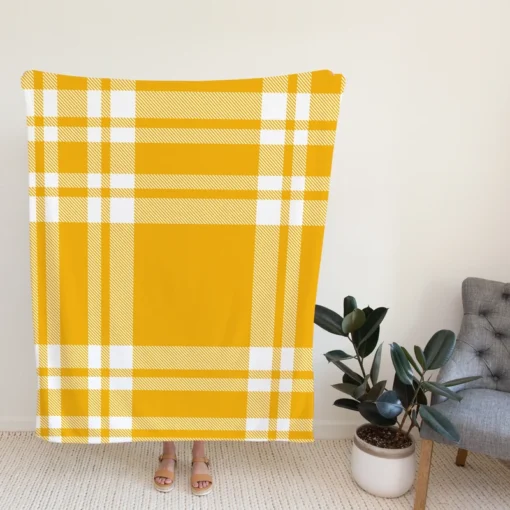 Beautiful Yellow White Stripe Plaid Fleece Blanket