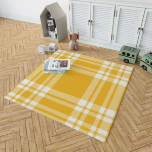 Beautiful Yellow White Stripe Plaid Rug 1