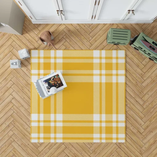 Beautiful Yellow White Stripe Plaid Rug