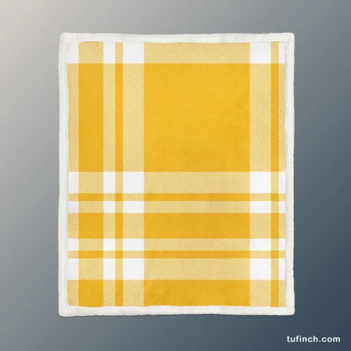 Beautiful Yellow White Stripe Plaid Sherpa Fleece Blanket 1