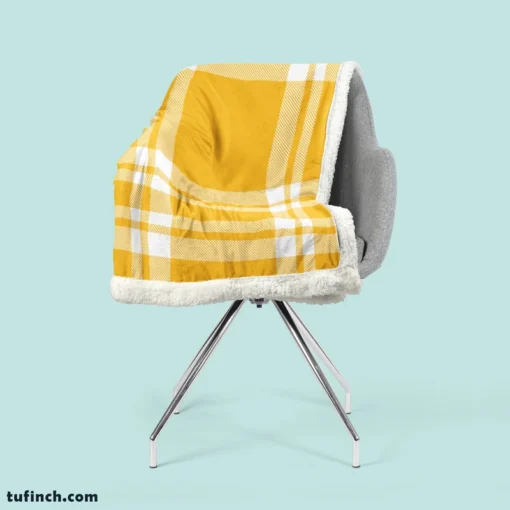 Beautiful Yellow White Stripe Plaid Sherpa Fleece Blanket 2