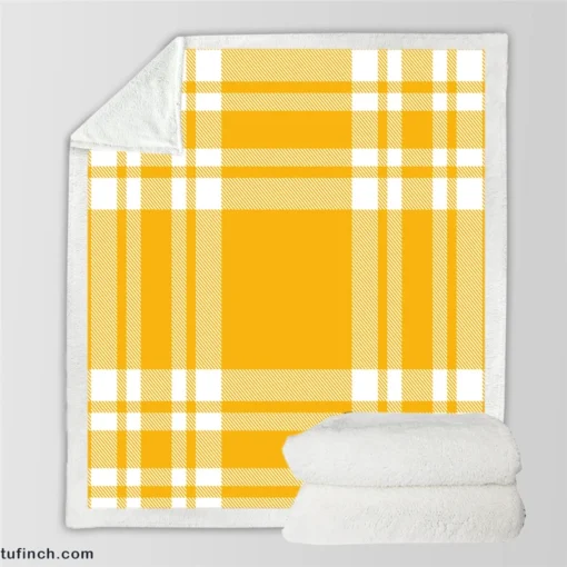 Beautiful Yellow White Stripe Plaid Sherpa Fleece Blanket