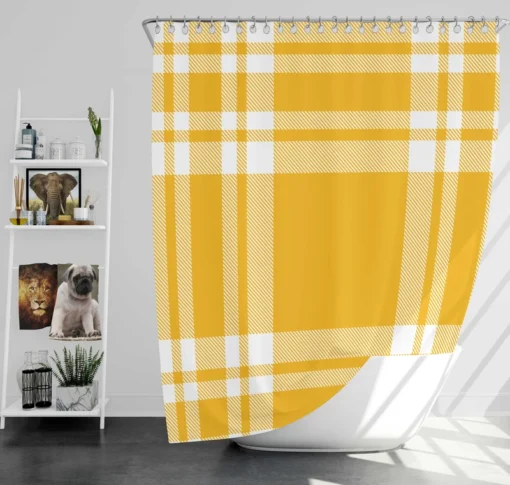 Beautiful Yellow White Stripe Plaid Shower Curtain