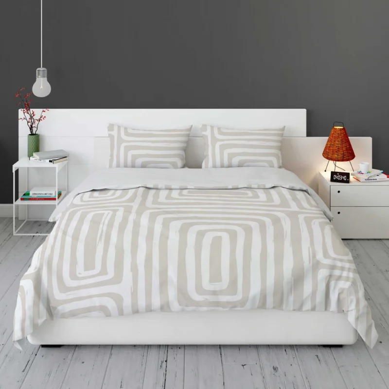 Beige And White Pattern With Squares Bedding Set 1