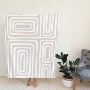 Beige And White Pattern With Squares Fleece Blanket