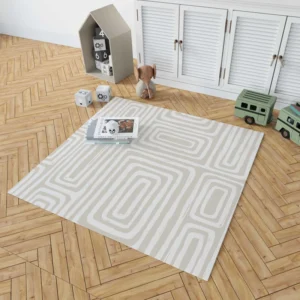 Beige And White Pattern With Squares Rug 1