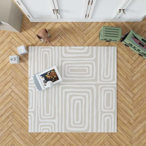 Beige And White Pattern With Squares Rug