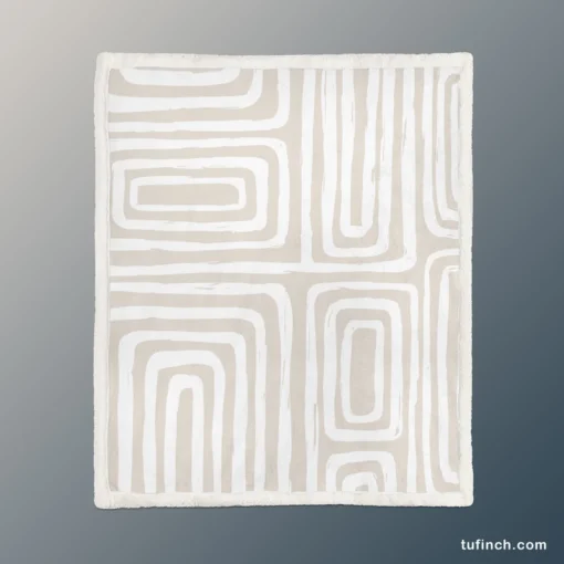 Beige And White Pattern With Squares Sherpa Fleece Blanket 1