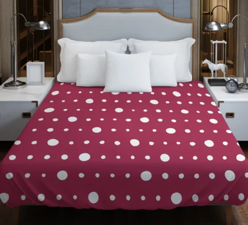 Beige Maroon Polka Dots Duvet Cover