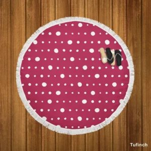 Beige Maroon Polka Dots Round Beach Towel