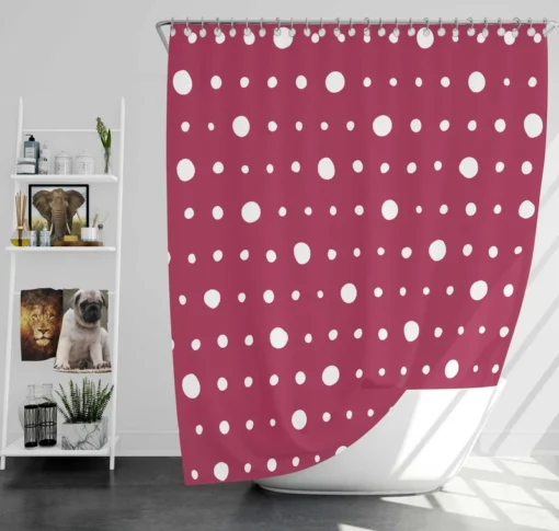 Beige Maroon Polka Dots Shower Curtain