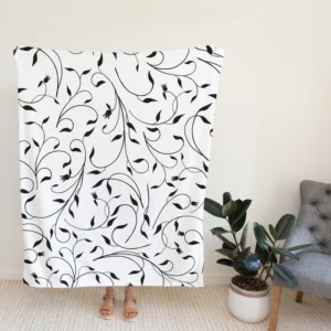 Black And White Branches Vine Fleece Blanket