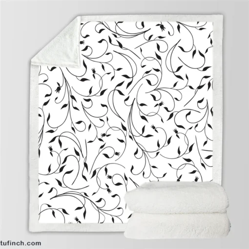 Black And White Branches Vine Sherpa Fleece Blanket