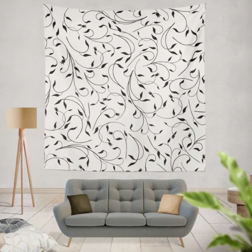 Black And White Branches Vine Wall Tapestry