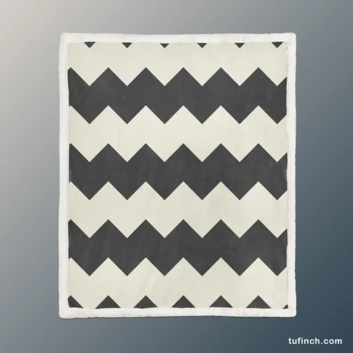 Black And White Chevron Design Sherpa Fleece Blanket 1