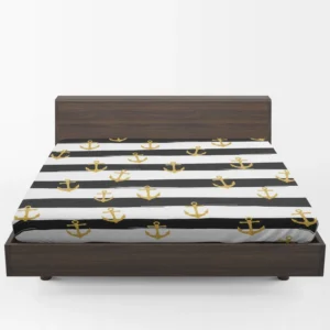 Black And White Stripes Gold Anchor Fitted Sheet 1