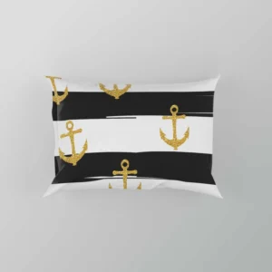 Black And White Stripes Gold Anchor Pillow Case