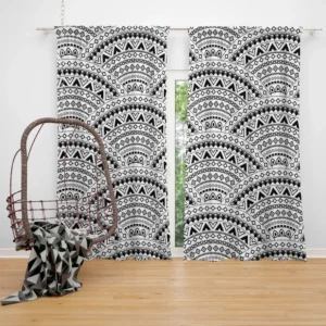 Black Boho Style Seamless Pattern Curtain