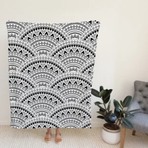 Black Boho Style Seamless Pattern Fleece Blanket