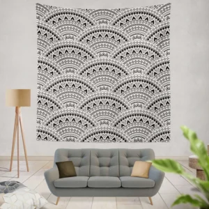 Black Boho Style Seamless Pattern Wall Tapestry