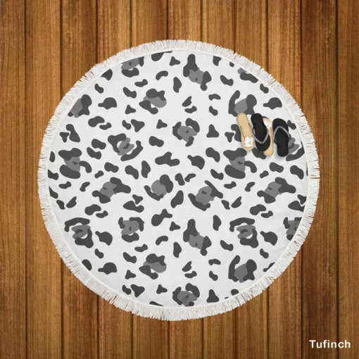 Black & Grey Leopard Skin Pattern Round Beach Towel